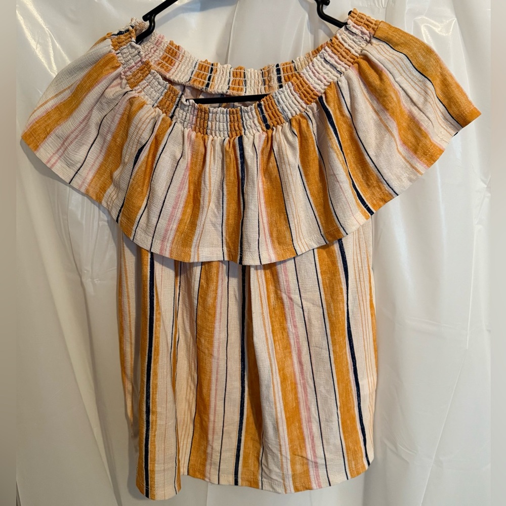 Women’s Lauren Conrad Off The Shoulder Gauzy Striped Top Shirt Petite XS NWOT